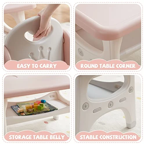 DOREROOM Kids Table And Chair Set, Plastic Children Activity Table With 2 Seats, Toddler Table And Chair Set For Reading, Drawing, Snack Time, Arts Crafts, Preschool, Gift For Boys Girls, Pink 3 DOREROOM Kids Table And Chair Set, Plastic Children Activity Table With 2 Seats, Toddler Table And Chair Set For Reading, Drawing, Snack Time, Arts Crafts, Preschool, Gift For Boys Girls, Pink - Image 3