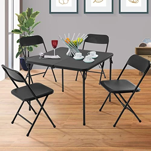 Kramr 5 Piece Resin Card Table And Four Chairs Set, Black 2 Kramr 5 Piece Resin Card Table And Four Chairs Set, Black - Image 2
