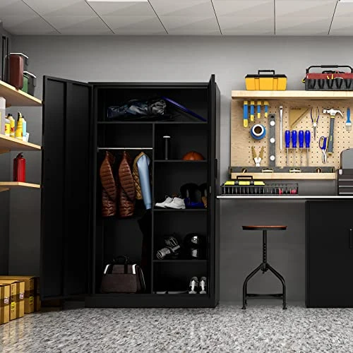 MIIIKO Steel Cabinet Wardrobe, Metal Locker Cabinet With Hanging Rod, Metal Clothing Locker Storage For Home, Office, Garage And Changing Room 2 MIIIKO Steel Cabinet Wardrobe, Metal Locker Cabinet With Hanging Rod, Metal Clothing Locker Storage For Home, Office, Garage And Changing Room - Image 2