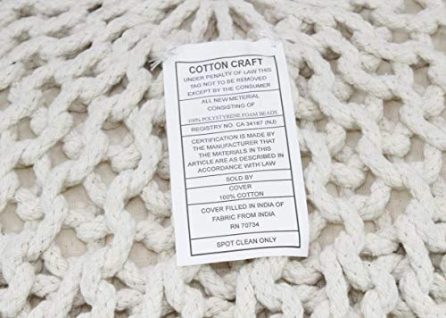 COTTON CRAFT - Hand Knitted Cable Style Dori Pouf - Ivory - Floor Ottoman - Cotton Braid Cord - Handmade & Hand Stitched - Truly One Of A Kind Seating - 20 Dia X 14 High 4 COTTON CRAFT - Hand Knitted Cable Style Dori Pouf - Ivory - Floor Ottoman - Cotton Braid Cord - Handmade & Hand Stitched - Truly One Of A Kind Seating - 20 Dia X 14 High - Image 4