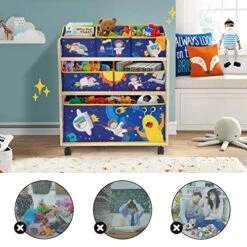 Eapura Kids Toy Storage Organizer 3-Tier Wooden Children Storage Rack With Wheels 6 Detachable Storage Bins Extra Large Capacity Bookshelf Bookcase Display Stands Shelf Multi Cabinet For Books Toys -Best Furniture Store 51amLKgIgTL