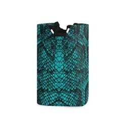 Qilmy Large Laundry Basket Collapsible Clothes Hamper, Waterproof Nursery Storage Bin With Handle Clothing Baskets For Bedroom Bathroom, Turquoise Snakeskin