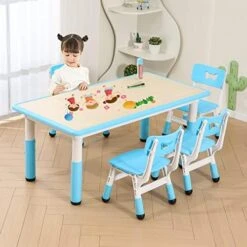 HAPPYMATY Kids Table And 4 Chairs Set, Children Study Desk, Toddler Activity Table, Height Adjustable Desk Painting Desktop Toddler Furniture 17 HAPPYMATY Kids Table And 4 Chairs Set, Children Study Desk, Toddler Activity Table, Height Adjustable Desk Painting Desktop Toddler Furniture -Best Furniture Store 51asgAwxqVL. AC