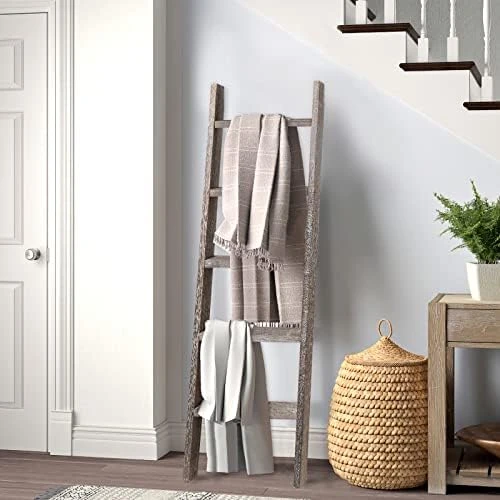 KIAYACI 5-Tier Blanket Ladder For The Living Room Rustic Vintage Ladder Shelf Boho Home Decor Ladder Bookshelf Blanket Holder Leaning Bookshelf Bookshelf For Bedroom(Vintage Walnut, 63" X 22") 12 KIAYACI 5-Tier Blanket Ladder For The Living Room Rustic Vintage Ladder Shelf Boho Home Decor Ladder Bookshelf Blanket Holder Leaning Bookshelf Bookshelf For Bedroom(Vintage Walnut, 63" X 22") - Image 12