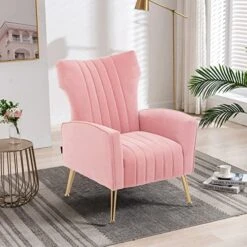Altrobene Velvet Accent Chair Modern Wingback Comfy Chair Tufted Reading Armchair With Gold Legs For Living Room/Bedroom, Light Pink 17 Altrobene Velvet Accent Chair Modern Wingback Comfy Chair Tufted Reading Armchair With Gold Legs For Living Room/Bedroom, Light Pink -Best Furniture Store 51axMJ2cdqL