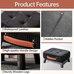Small Foot Stool Ottoman, Black Velvet Ottoman Rectangle Footrest, Bedside Step Stool With Wood Legs, Small Rectangular Stool, Foot Rest For Couch, Small Ottoman For Desk, Living Room, Bedroom, Patio -Best Furniture Store 51bGPkZxiLL