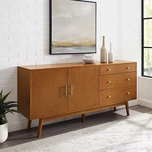 Walker Edison Mid-Century Modern Wood Kitchen Buffet Sideboard Entryway Serving Storage Cabinet Doors-Dining Room Console, 70 Inch, Acorn 4 Walker Edison Mid-Century Modern Wood Kitchen Buffet Sideboard Entryway Serving Storage Cabinet Doors-Dining Room Console, 70 Inch, Acorn - Image 4