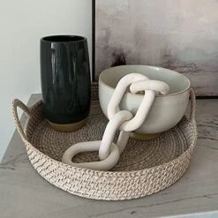 Hanlin Wood Chain Link Decor - Hand Carved Boho Decorative Chain, Farmhouse Decor, Sustainable Pine, Coffee Table Shelf For Home Living Room (White) -Best Furniture Store 51bMmedJb5L. AC