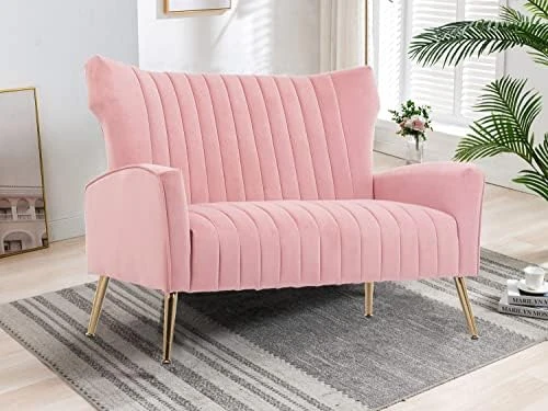 Altrobene Velvet Accent Chair Modern Wingback Comfy Chair Tufted Reading Armchair With Gold Legs For Living Room/Bedroom, Light Pink 11 Altrobene Velvet Accent Chair Modern Wingback Comfy Chair Tufted Reading Armchair With Gold Legs For Living Room/Bedroom, Light Pink - Image 11