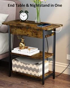 HOUIT End Table With Charging Station, Narrow Flip Top Side Table With USB Ports And Outlets, Nightstand With Storage For Small Spaces, Bedside Tables For Living Room, Bedroom -Best Furniture Store 51bRxAQP8mL