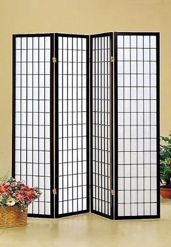 Japan Oriental Square Style - 4 Panel Black Shoji Screen/room Divider 1 Japan Oriental Square Style - 4 Panel Black Shoji Screen/room Divider