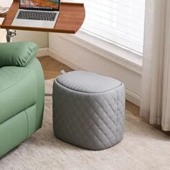 YOUNUOKE Storage Ottomans For Living Room Faux Leather Chest Ottoman Bench Footstools Saddle Foot Rest Stool With Padded Seat For Bedroom Dining Room And Entryway,Grey -Best Furniture Store 51bahptzAZL