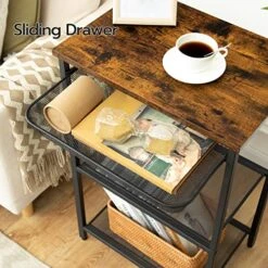 HOOBRO Tall Side Table, Industrial End Table With Adjustable Metal Mesh Basket, Telephone Table With Storage Shelf For In Bedroom, Living Room, Hallway, Easy Assembly, Rustic Brown BF02DH01 -Best Furniture Store 51bi08q3PgL