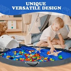 Toy Storage Basket And Playmat - Large Toy Basket With Drawstring Play Mat - All In One Canvas Slide Away Toy Storage - Draw String Toy Bag Storage For Girls & Boys -Best Furniture Store 51biEmaMbQL