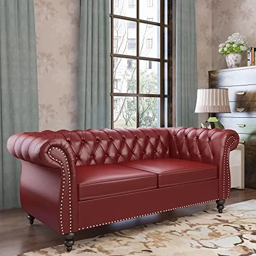 QHITTY Accent Large Sofa, Chesterfield Couch 3 Seater Modern Leather Couch Upholstered Sofa With Tufted Back For Living Room Furniture (Grey) 10 QHITTY Accent Large Sofa, Chesterfield Couch 3 Seater Modern Leather Couch Upholstered Sofa With Tufted Back For Living Room Furniture (Grey) - Image 10