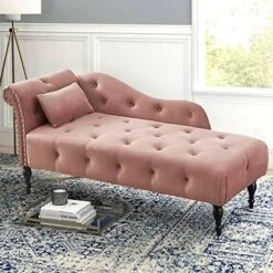 Holaki Velvet Chaise Lounge,Indoor Accent Chaise Chair With Pillow,Button Tufted Right Arm Facing Lounge Chair With Nailhead Trim & Solid Wood Legs,Modern Sleeper Sofa For Living Room (White) -Best Furniture Store 51biuTjEXEL. AC