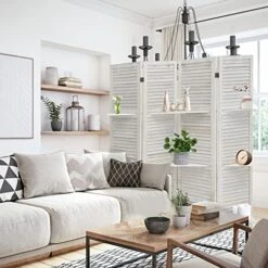4 Panel Room Divider With Shelves 5.6ft.Tall Folding Privacy Screen Panels, Room Divider Wall, Divider For Room Separation, Room Divider Shelves,Place Small Items, Effectively Block Sight(White) -Best Furniture Store 51bjiBeukQL