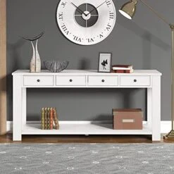 P PURLOVE 64" Long Console Table With 3 Drawers Long Sofa Table With Wide And Extra Thick Tabletop And Bottom Shlef For Entryway Hallway -Best Furniture Store 51bnqtlEQxL. AC