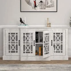 Galano Isadora Wide Accent Sideboard - Storage Cabinet With Doors And Shelves - Free Standing Sideboard - Sideboard Storage Cabinet For Living Room - Easy Assembly - Dusty Grey Oak -Best Furniture Store 51bqNLOO0LL