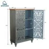 MFSTUDIO Accent Tall Wood Storage Cabinet Buffet Sideboard Hollow-Carved Floral 2 Doors Distressed Decorative For Living Room Kitchen Stand Entryway Hallway, 13.8" Dx31.5 Wx47.4 H, Blue