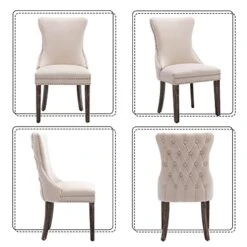 KCC Velvet Dining Chairs Set Of 4, Tufted Upholstered Wingback High-end Dining Kitchen Chair With Nailhead Solid Wood Legs, Contemporary Nikki Collection Modern Style, Beige -Best Furniture Store 51bzbJdzFeL