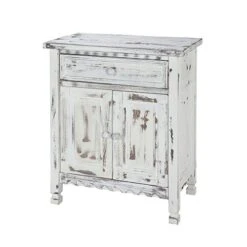 Rustic Cottage Accent Cabinet With 1 Drawer And 2 Doors, White Antique