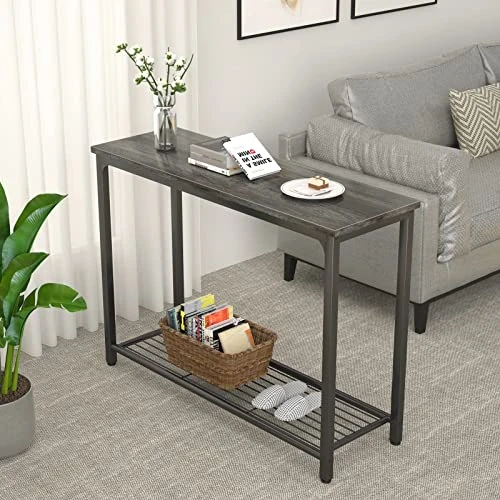 Ecoprsio Console Table Sofa Table With Mesh Shelves, 2 Tier Entryway Table Foyer Table For Entryway, Front Hall, Hallway, Sofa, Couch, Living Room, Coffee Bar, Kitchen, Grey 3 Ecoprsio Console Table Sofa Table With Mesh Shelves, 2 Tier Entryway Table Foyer Table For Entryway, Front Hall, Hallway, Sofa, Couch, Living Room, Coffee Bar, Kitchen, Grey - Image 3