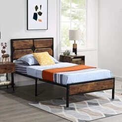 Twin Size Bed Frame With Wooden Headboard And Footboard, Mattress Foundation/Platform With Strong Metal Slats And Anti-Slip Support, No Box Spring Needed/Noise Free, Metal Wood Head Board -Best Furniture Store 51cCA VBOL. AC