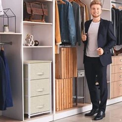 3 Drawer Fabric Dresser Storage Tower, Dresser Chest With Wood Top, Organizer Unit For Closets Bedroom Nursery Room Hallway (Beige) -Best Furniture Store 51cE0eArUPL