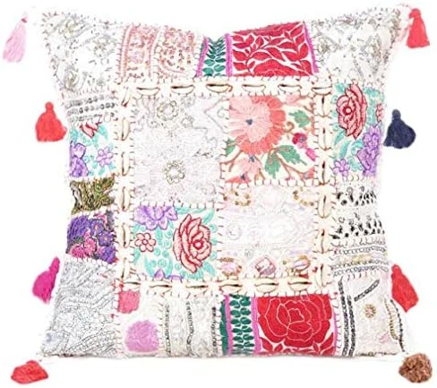 Eyes Of India - 22 X 12 Purple Patchwork Round Pouf Pouffe Ottoman Cover Floor Seating Bohemian Accent Boho Chic Indian Handmade 8 Eyes Of India - 22 X 12 Purple Patchwork Round Pouf Pouffe Ottoman Cover Floor Seating Bohemian Accent Boho Chic Indian Handmade - Image 8