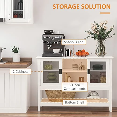 HOMCOM Modern Sideboard Buffet Cabinet, Console Table With Framed Glass Doors, Multiple Storage Options, And Anti-Topple For Kitchen, Living Room, White 4 HOMCOM Modern Sideboard Buffet Cabinet, Console Table With Framed Glass Doors, Multiple Storage Options, And Anti-Topple For Kitchen, Living Room, White - Image 4