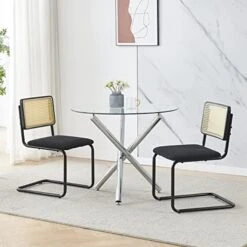 BELIFEGLORY Dining Table With Chairs Set, 5PCS Round Glass Table Set Modern Tempered Glass Top Table With 4 Velvet Chairs Dining Room Furniture -Best Furniture Store 51cUvdomkWL. AC