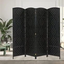Spurgehom 4 Panel Room Divider Folding Wall Divider 6Ft Privacy Screen Indoor Portable Woven Partitions And Dividers Freestanding, Diamond Double-Weaved For Home, No Installation Required (Black) -Best Furniture Store 51cdEizWIbL. AC