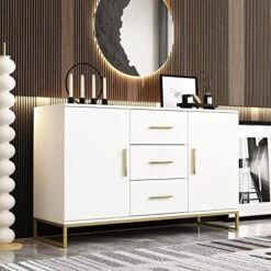 DiDuGo Kitchen Sideboard Cabinet With 3 Drawers & 2 Doors, Credenza Sideboard Buffet With Shelves, 69 Inch Tabletop, Gold Metal Legs & Handles, Espresso (69”W X 15.6”D X 30”H) -Best Furniture Store 51cpbCbIrL. AC