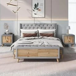 Queen Size Platform Bed With 2 Nightstands, 3 Pieces Queen Bedroom Set, Wood Queen Bed With Headboard, Queen Bedroom Furniture Sets (Champagne Silver) 25 Queen Size Platform Bed With 2 Nightstands, 3 Pieces Queen Bedroom Set, Wood Queen Bed With Headboard, Queen Bedroom Furniture Sets (Champagne Silver) -Best Furniture Store 51cvXqIWKML. AC