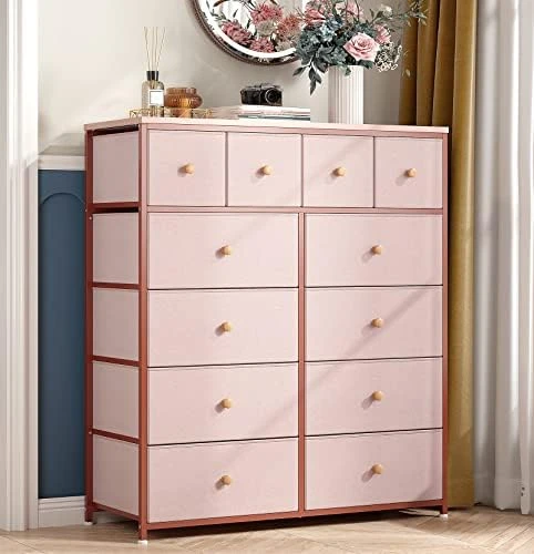 Pink Dresser For Bedroom With 12 Drawers, Pink Dressers For Girls Bedroom With Metal Frame And Wood Top, Tall Dressers For Bedroom Dressers & Chest Of Drawers, Nursery, Closets, Pink 10 Pink Dresser For Bedroom With 12 Drawers, Pink Dressers For Girls Bedroom With Metal Frame And Wood Top, Tall Dressers For Bedroom Dressers & Chest Of Drawers, Nursery, Closets, Pink - Image 10