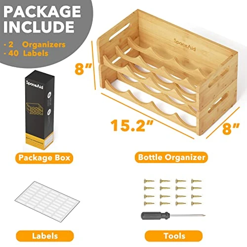SpaceAid Bamboo Water Bottle Organizer With Labels, Kitchen Pantry Water Bottle Storage Rack For Cabinets, Home Cup And Wine Bottle Holder Shelf Organizers, 2 Pack 4-Slot, Hold 8 Bottles 3 SpaceAid Bamboo Water Bottle Organizer With Labels, Kitchen Pantry Water Bottle Storage Rack For Cabinets, Home Cup And Wine Bottle Holder Shelf Organizers, 2 Pack 4-Slot, Hold 8 Bottles - Image 3