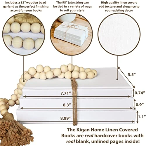 Kigan Home Linen Covered Decorative Books, Set Of 3 (Pearl White) - Fabric Covered Book Set Home Decor For Shelves, Fireplace Mantel, Coffee Table, Console/Bedside Table Or Farmhouse Tiered Tray 2 Kigan Home Linen Covered Decorative Books, Set Of 3 (Pearl White) - Fabric Covered Book Set Home Decor For Shelves, Fireplace Mantel, Coffee Table, Console/Bedside Table Or Farmhouse Tiered Tray - Image 2