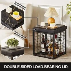 Mxfurhawa Iron Mesh Storage Ottoman, 55L Multipurpose Ottoman With Storage For Bedroom And Livingroom, Faux Leather Black Footrest With Foam Padded Seat, Support 350lbs -Best Furniture Store 51dLLJC9jbL