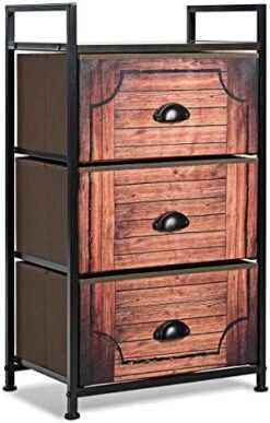 3 Drawer Dresser, Vertical Dresser Storage Tower With Fabric Drawers And Steel Frame, Industrial Wood Look Organizer Unit For Bedroom Closet Entryway, Retro Freestanding Dresser -Best Furniture Store 51dMNcXD1vL. AC
