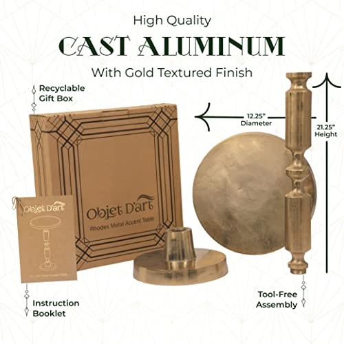 Small Round Gold Side Table By Objet D’Art, Rhodes, Accent, End, Pedestal, Martini, Drink Table For Living Room Or Nightstand For Bedroom And Small Spaces, Vintage Metal Brass Style Decor, 21” Height 5 Small Round Gold Side Table By Objet D’Art, Rhodes, Accent, End, Pedestal, Martini, Drink Table For Living Room Or Nightstand For Bedroom And Small Spaces, Vintage Metal Brass Style Decor, 21” Height - Image 5