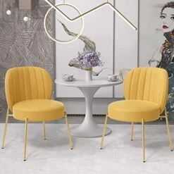 Sucrever Dining Chairs Set Of 2, Upholstered Dining Chairs, Kitchen & Dining Room Chairs, Mid Century Modern Velvet Accent Chair With Gold Legs For Dining Kitchen Living Room Bedroom, Yellow -Best Furniture Store 51dNccEXuOL. AC