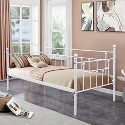 Twin Size Bed Frame With Wooden Headboard And Footboard, Mattress Foundation/Platform With Strong Metal Slats And Anti-Slip Support, No Box Spring Needed/Noise Free, Metal Wood Head Board -Best Furniture Store 51dR 0rC9mL. AC