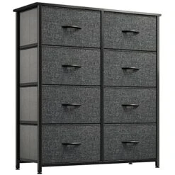 Fabric Dresser For Bedroom, Tall Storage Dresser With 8 Drawers, Black Dresser & Chest Of Drawers, Storage Drawer Organizer For Closet, Bedroom, Living Room(Black Grey)