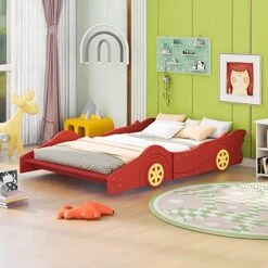 NCKMYB Twin Size Race Car Bed Kid Platform Bed Wooden Floor Bed Car Shaped Toddler Bed Frame For Boy Girl Junior,Red 22 NCKMYB Twin Size Race Car Bed Kid Platform Bed Wooden Floor Bed Car Shaped Toddler Bed Frame For Boy Girl Junior,Red -Best Furniture Store 51db14n6xiL. AC