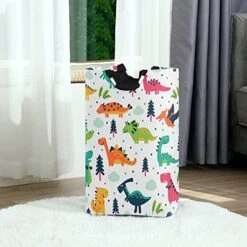 Xigua Laundry Hamper Basket Cartoon Dinosaur Collapsible Nursery Storage Bin Waterproof Clothing Baskets For Home Bedroom Bathroom Washing Room