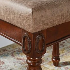 Vanity Bench Stool With Padded Cushion, Piano Bench With Solid Wood Carving Legs, Home Chairs Button Breathing Leather Upholstered Seat, 18.5” X 14.2” X 19.1” Easy Assembly, Yellowish Brown FD1533LT -Best Furniture Store 51djg25HdmL