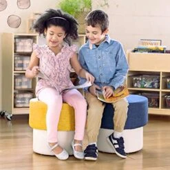 Guidecraft Mushroom Stool - Blue, Chair With Fabric Cushion: Children's Seat And Foot Stool, Kid's Classroom Furniture