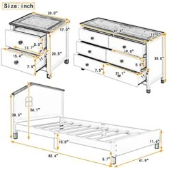 JIVOIT Wooden 3-Pieces Bedroom Sets, Twin Size Platform Bed With 2-Drawers Nightstand And 6-Drawer Storage Dresser, Contrasting Color Design Set For Kids Bedroom 17 JIVOIT Wooden 3-Pieces Bedroom Sets, Twin Size Platform Bed With 2-Drawers Nightstand And 6-Drawer Storage Dresser, Contrasting Color Design Set For Kids Bedroom -Best Furniture Store 51dxJk1EKCL