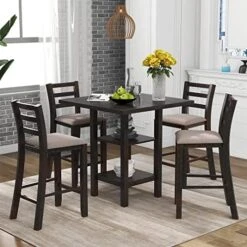 Mojay 6-Piece Rectangular Espresso Wood Dining Table Set With 4 Upholstered Chairs And Bench For Kitchen And Dining Room 24 Mojay 6-Piece Rectangular Espresso Wood Dining Table Set With 4 Upholstered Chairs And Bench For Kitchen And Dining Room -Best Furniture Store 51e3DWTHNUL. AC